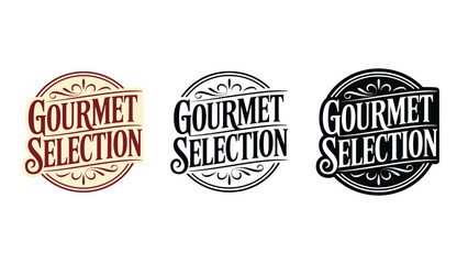 Obraz premium Three gourmet selection logos in different colors on a white background