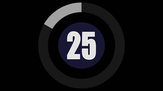 Countdown timer with circle indicator for 30 seconds .Circle countdown timer 30 seconds animation from 30 to 0 seconds, 30 seconds circular timer countdown animated with alpha channel. 4K.