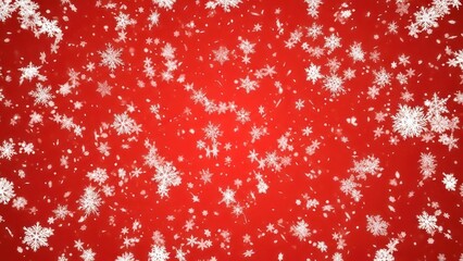A festive red canvas adorned with a flurry of delicate snowflakes creating a beautiful winter