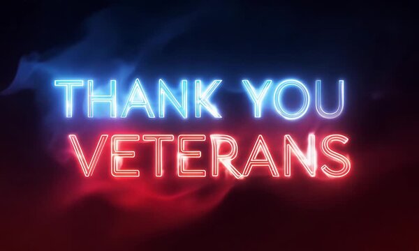 Neon Red and Blue Thank You Veterans Greeting on Black