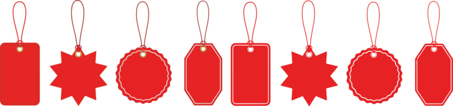 Red ribbon set isolated on background. Discount badges, price tags and sale label collection eps