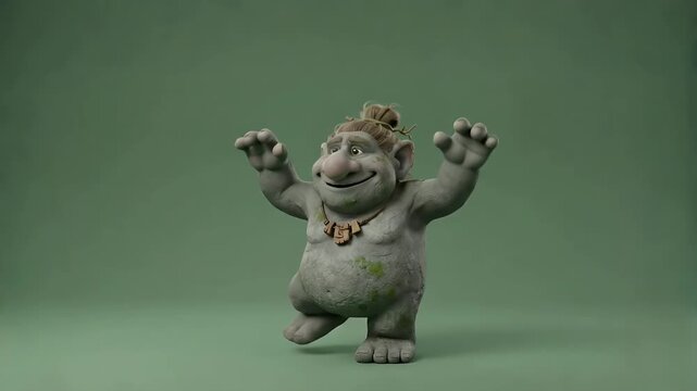 Cute Troll Character Posing and Dancing in Studio.