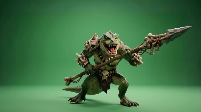 Detailed 3D Render of a Lizardman Warrior with Spear.