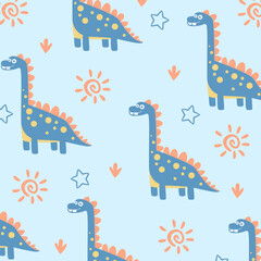 brontosaurus dinosaur pattern seamless vector cute cartoon fullprint design for kids apparel fabric © Rizki
