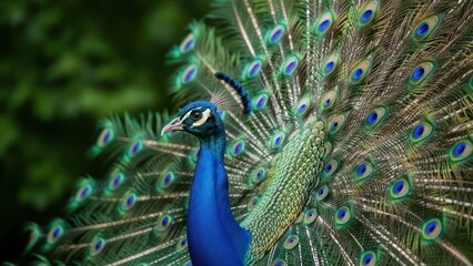 Peacock's majestic plumage, a symphony of vibrant colors and intricate feather patterns, captured