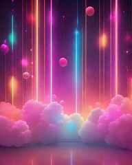 Futuristic Neon Clouds with Floating Spheres Abstract Background｜未来的なネオン雲と浮遊する球体の抽象背景
