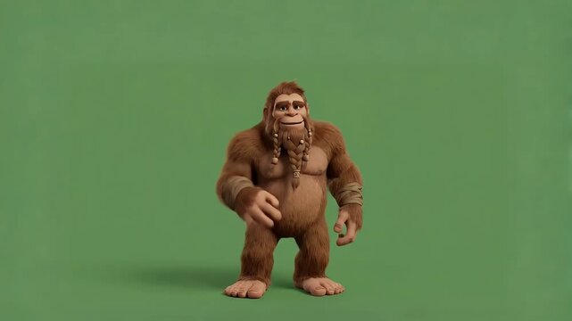Bigfoot Creature Posing on a Green Screen Background.