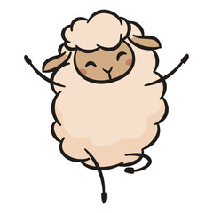 A cute sheep dances on a white background. Flat vector illustration in line art style. Vector illustration