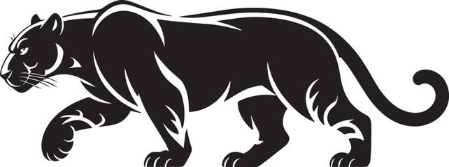 Black panther silhouette prowling forward with sleek muscular body and feline predator details © MC Creative