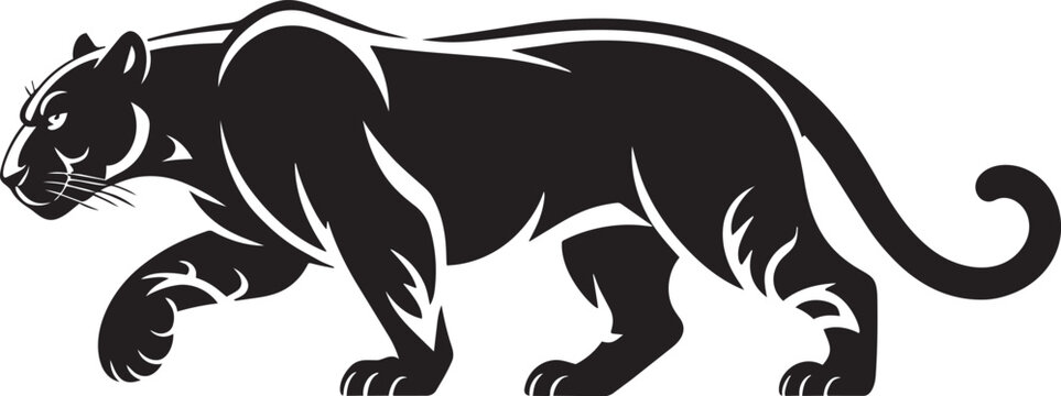 Black panther silhouette prowling forward with sleek muscular body and feline predator details