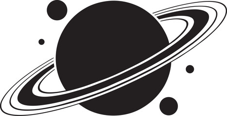 Saturn planet silhouette with prominent rings orbiting celestial body isolated space graphic design icon © MC Creative