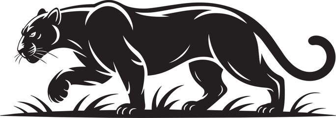 Stealthy black panther animal walking through grass silhouette illustration © MC Creative