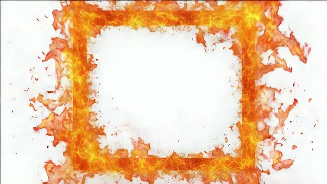 A square frame bursts into flames and cracks apart in a fiery explosion.