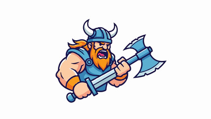 Naklejka premium Fierce cartoon warrior with orange beard and horned helmet