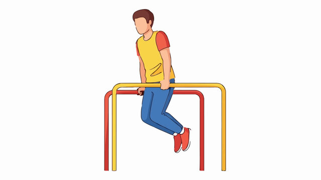 Man doing dips on parallel bars, exercise equipment for fitness