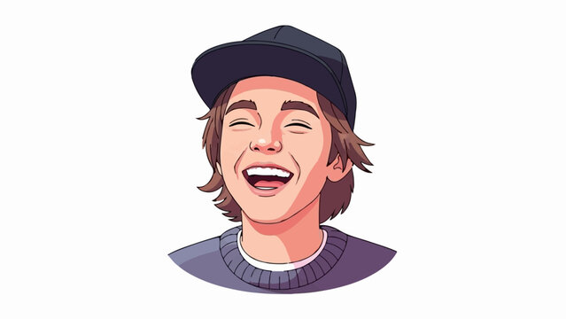 Joyful cartoon portrait of a young person in a baseball cap and sweater