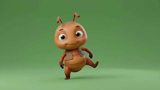 Cute cartoon ant character waving hello and walking happily.
