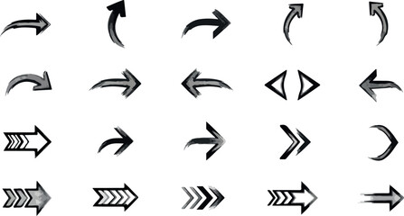 Obraz premium A collection of various black arrows pointing in different directions on a white background