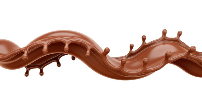 Smooth flowing chocolate wave with splashes, creating an enticing visual of rich cocoa texture and indulgent dessert concept