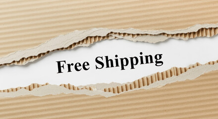 Torn cardboard revealing text 'Free Shipping' on a textured background, emphasizing promotional offers and marketing strategies for online shopping