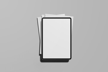 iPad Tablet computers set, isolated on white background and the layout of the book cover Realistic 3D book mockup illustration with 2 hard covers. Book model standing upright on isolated. © azanul