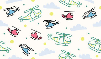 Cute helicopters pattern background vector design