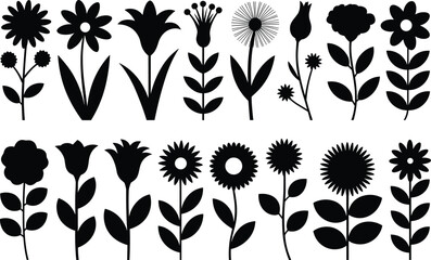 Black and white floral of various flowers and plants