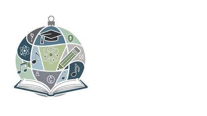An open book transforms into a globe surrounded by science symbols in a creative illustration