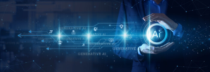 AI/ML Engineer hands holding codebase Generative AI models large language transformers data network connections synthetic media deep learning deployment training.