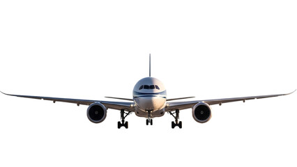 Naklejka premium Front View of a Modern White Passenger Airplane Isolated on White Background