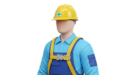 3D Render of a construction worker in safety gear