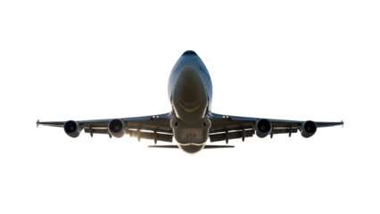 Large Commercial Passenger Airplane Flying Upwards Isolated on White Background