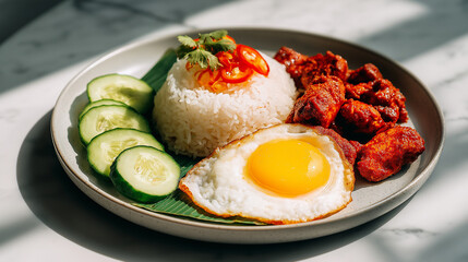 Nasi lemak, coconut rice, modern minimal aesthetic