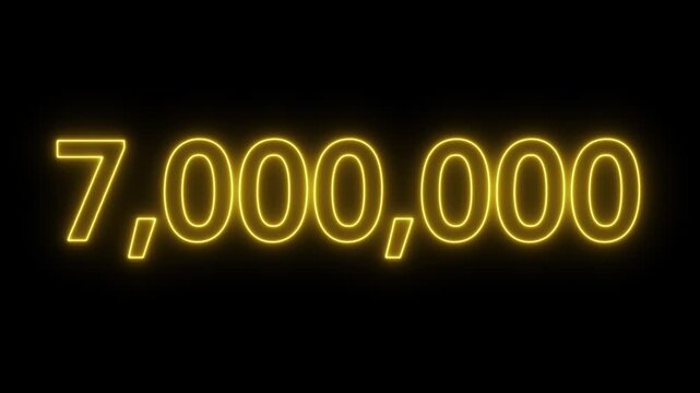 glowing neon text 8,000,000 number countdown icon. flickering neon number 8,000,000 on black background.