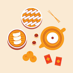 Chinese New Year Celebration with Dim Sum, Tea, and Red Envelopes