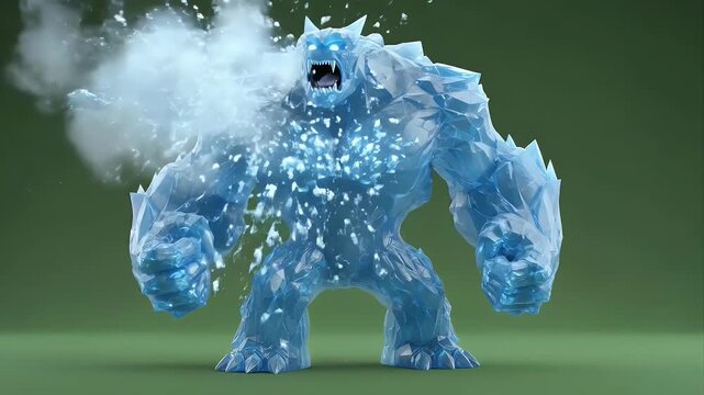 Majestic Ice Golem Creature Roaming in a Mystical Realm.