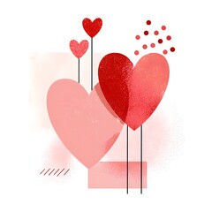 Abstract romantic geometric background with hearts and lines for Valentine's Day in red shades
