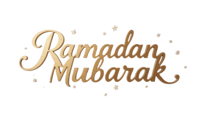 Ramadan Mubarak gold text with stars on black background