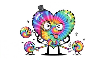 Obraz premium A bright character in the shape of a heart with playful facial features is going on a date