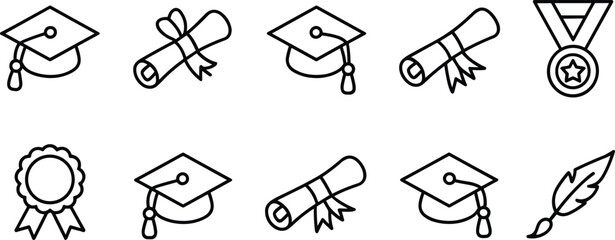 Black and white graduation and achievement set diploma
