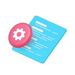 Code document and settings gear icon for developer tools and software applications. Represents programming, development, configuration, and control. 3d icon realistic vector illustration.