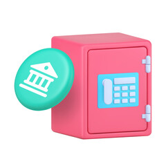 Safe and bank icon for financial applications and security interfaces. Represents protection, vault, money, savings, and encryption. Modern 3d icon realistic vector illustration.