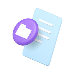 Folder and document icon for file management systems and data organization interfaces. Represents storage, files, documents, archives, and information. Modern 3d icon realistic vector illustration.