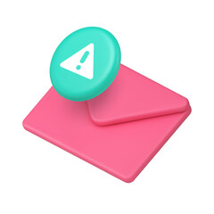 Envelope and warning alert icon for messaging systems and notification interfaces. Represents urgent, important, caution, communication, and security. Modern 3d icon realistic vector illustration.
