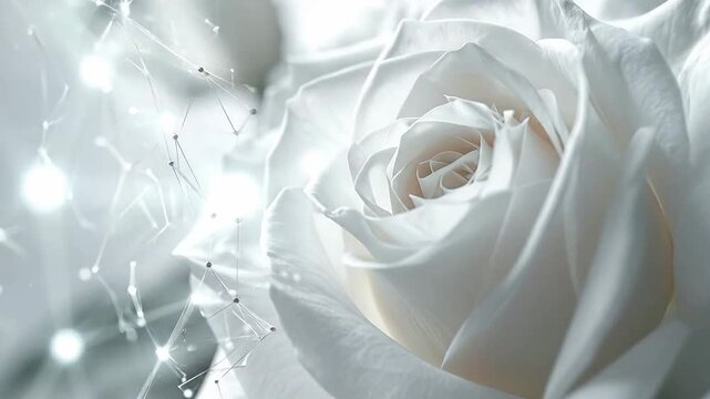 Elegant white rose with abstract geometric lines, creating a modern and sophisticated aesthetic.