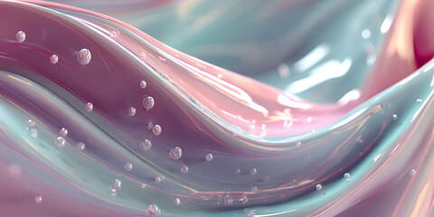 Pastel colored waves with water droplets on a soft gradient background abstract art minimalist