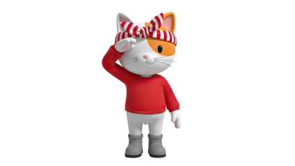 Animated Cat Character Saluting