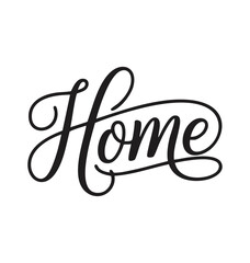 Home written in black joining font with white background, modern cursive vector typography design for decoration, branding, posters, prints, and wall art