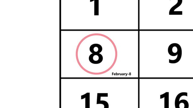 February 8th calendar with a red circular, looping animation. The calendar marks a highly important date.