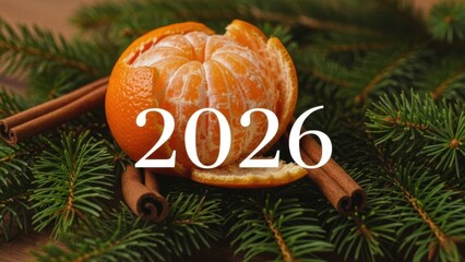 Mandarin orange slices with cinnamon sticks on evergreen branches for Christmas